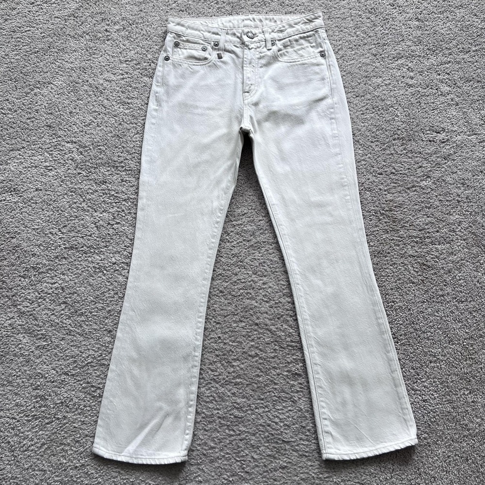 R13 Kick Fit Slim Straight Jeans Womens 25 White Kent Ecru Mid Rise Made Italy